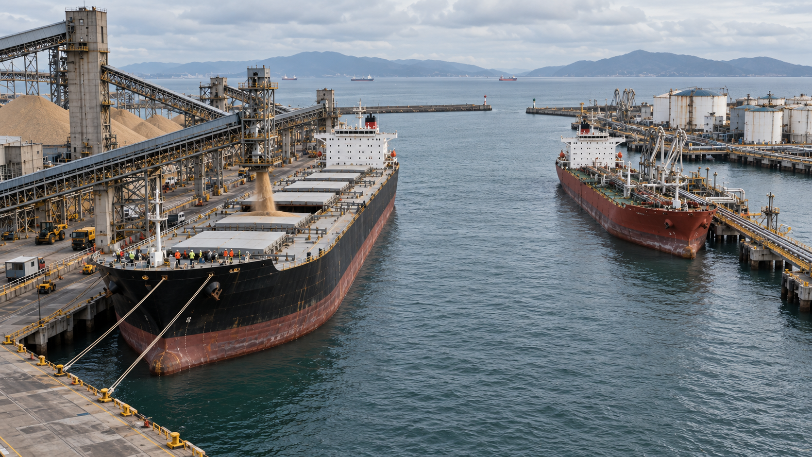 Illustrative bulk and liquid cargo handling terminal