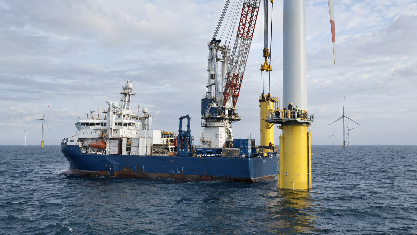Illustrative offshore support vessel at a wind installation
