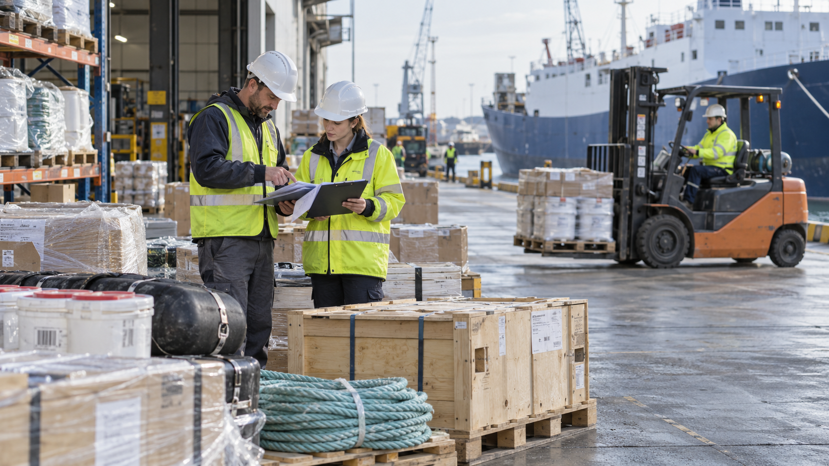 Illustrative port warehouse shipment and vessel supplies